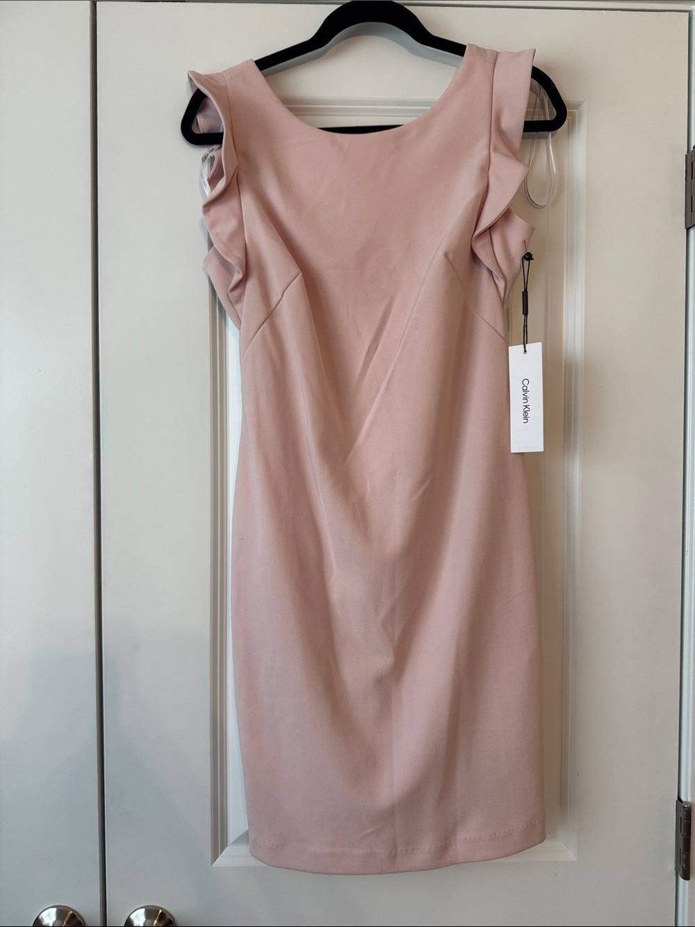 Calvin Klein Blush Pink Ruffle-Trim Midi Sheath Dress